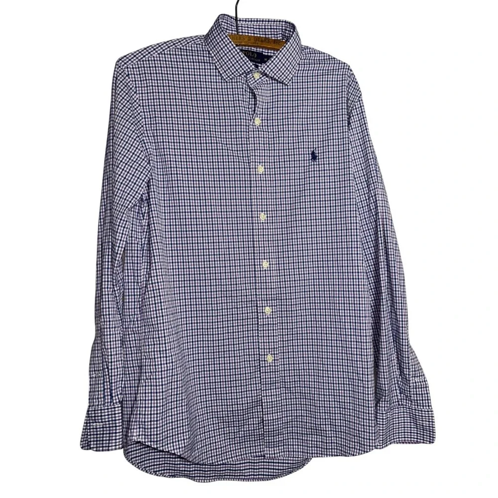Polo Ralph Lauren Performance Shirt Mens M Purple Gingham Heritage Stretch Work